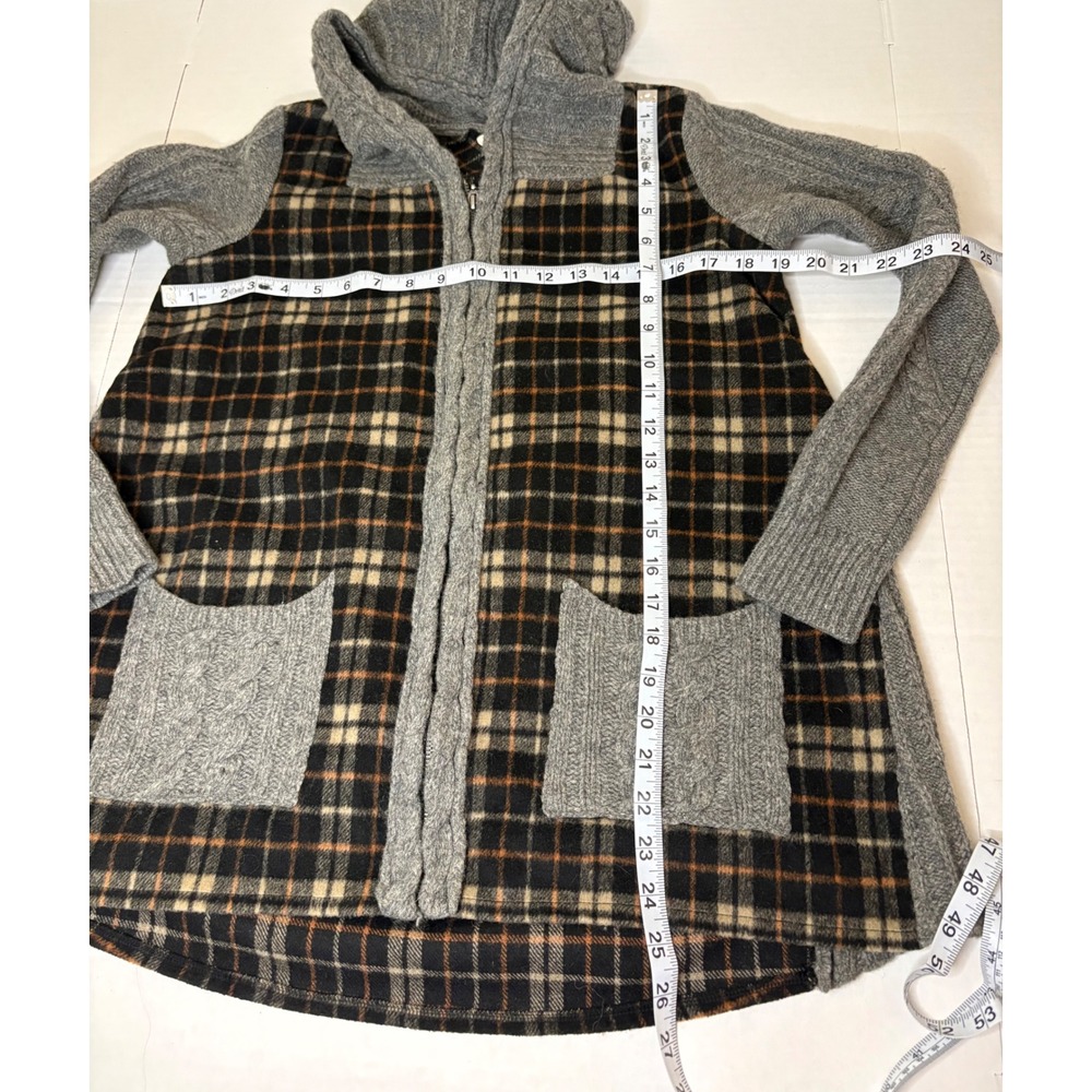 Anthropologie Moth Derry Plaid Cable Knit Hooded Sweater Jacket Gorpcore Boho - Picture 4 of 8
